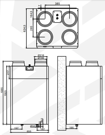   Lüftungsgerät mit Wärmerückgewinnung 500 m3/h - Reventon VERTIC 500