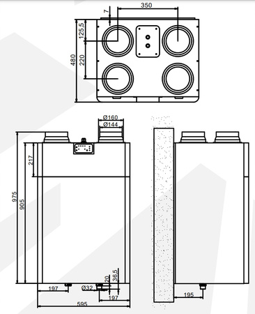  Lüftungsgerät mit Wärmerückgewinnung 350 m3/h - Reventon VERTIC 350