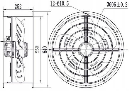  Kanalventilator fi 550 in. 7500 m3/h YWF-4E-550B-137/50-T