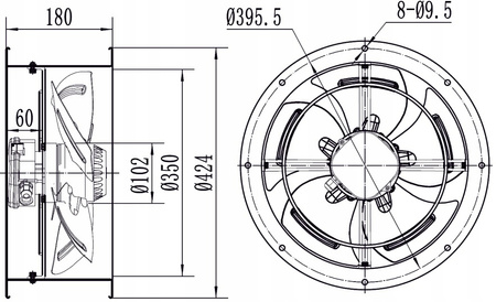 Kanalventilator fi 350 in. 2450m3/h YWF-4E-350B-102/34-T