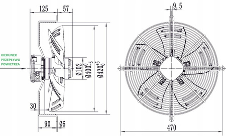 Axialer Druckventilator 400 mm YWF4E-400B