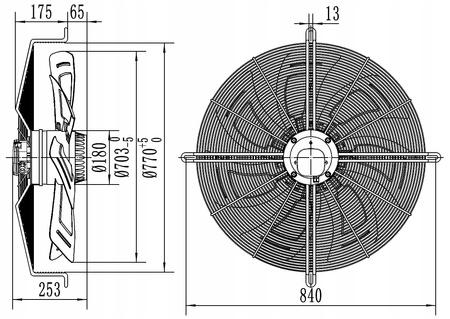Axialer Saugventilator 710 mm YWF-6D-710S