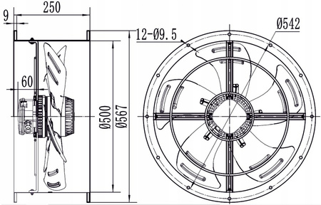 Kanalventilator fi 500 in. 6050 m3/h YWF-4E-500B-137/35-T