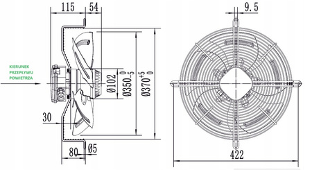 Axialer Druckventilator 350 mm YWF-4E-350B-102/34-G
